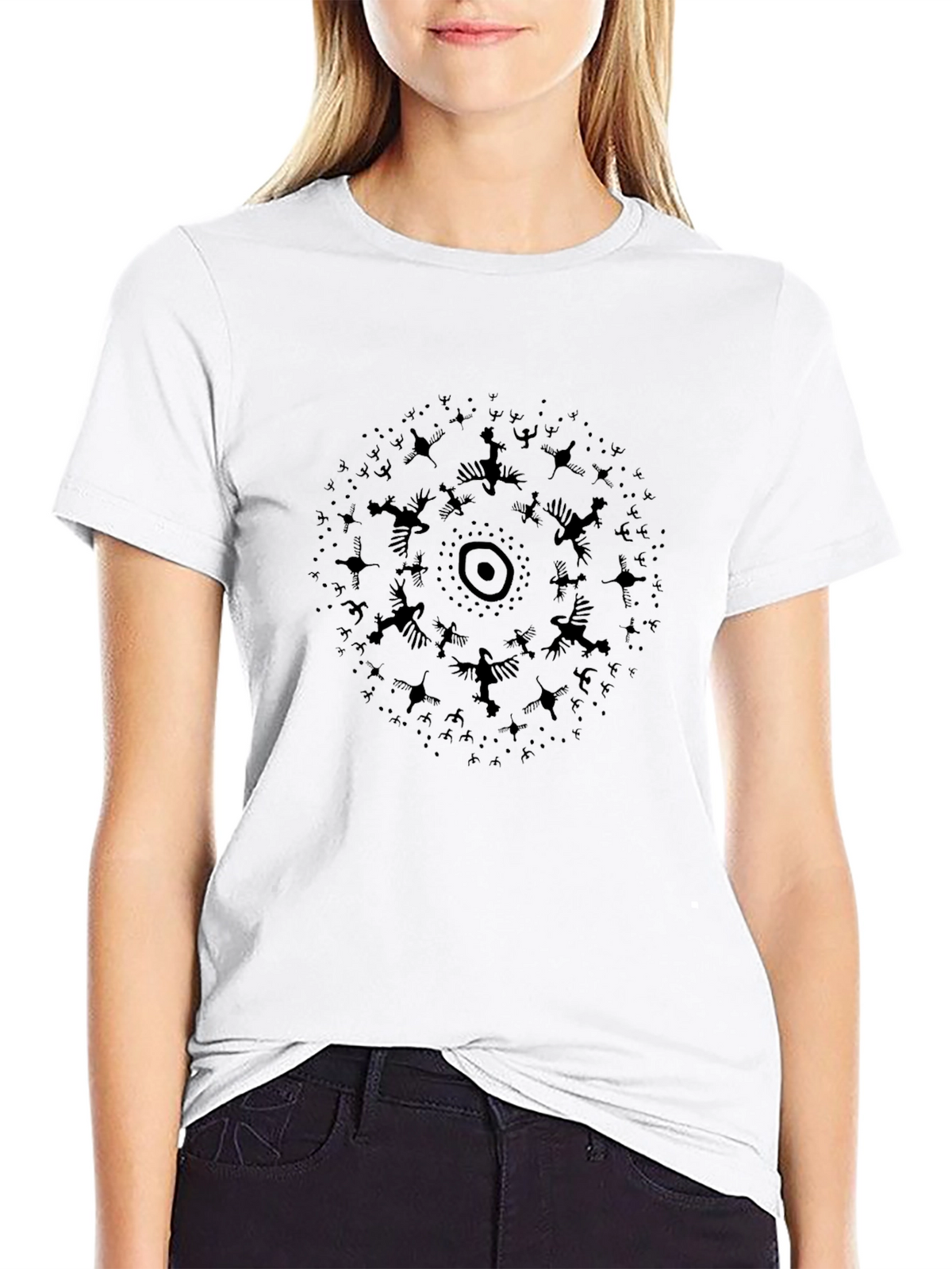 Abstract Bird Circle Black T-Shirt