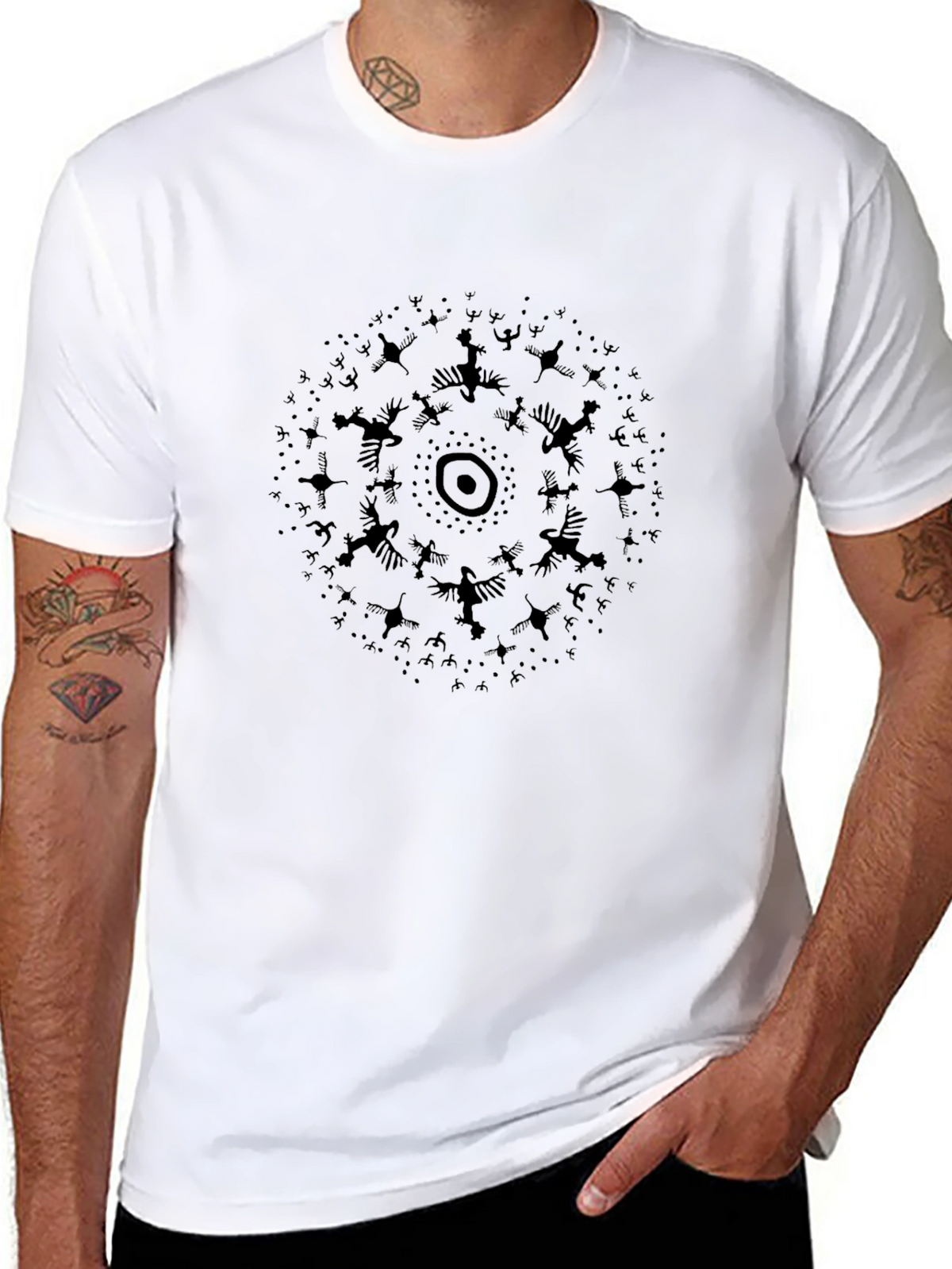 Abstract Bird Circle Black T-Shirt