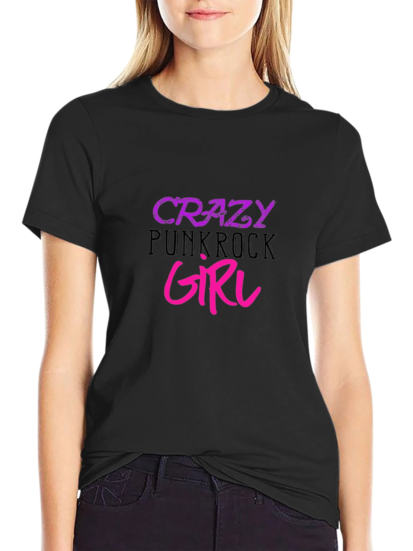 Crazy Punkrock Girl Black T-Shirt