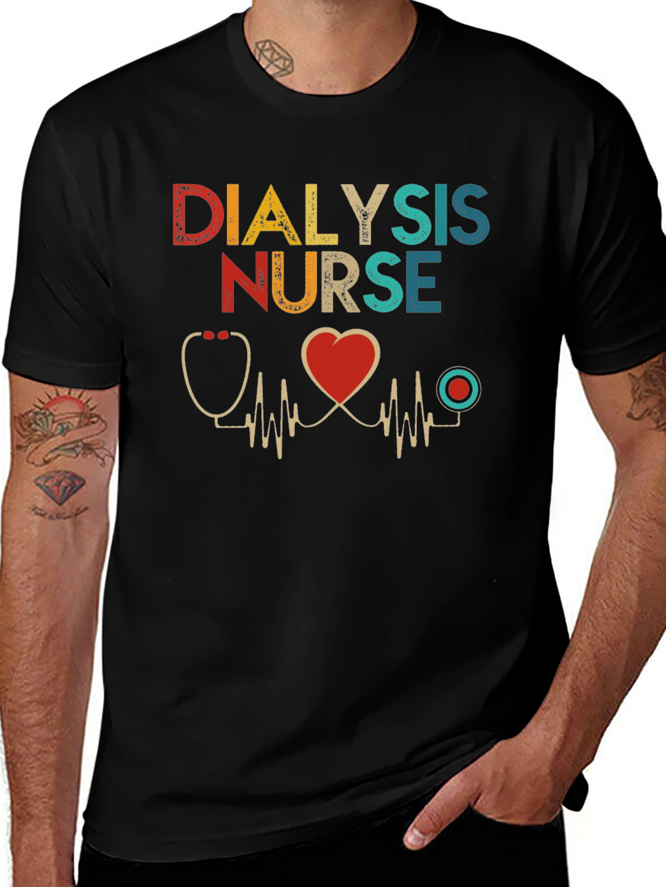 Dialysis Nurse T-Shirt Heartbeat Design