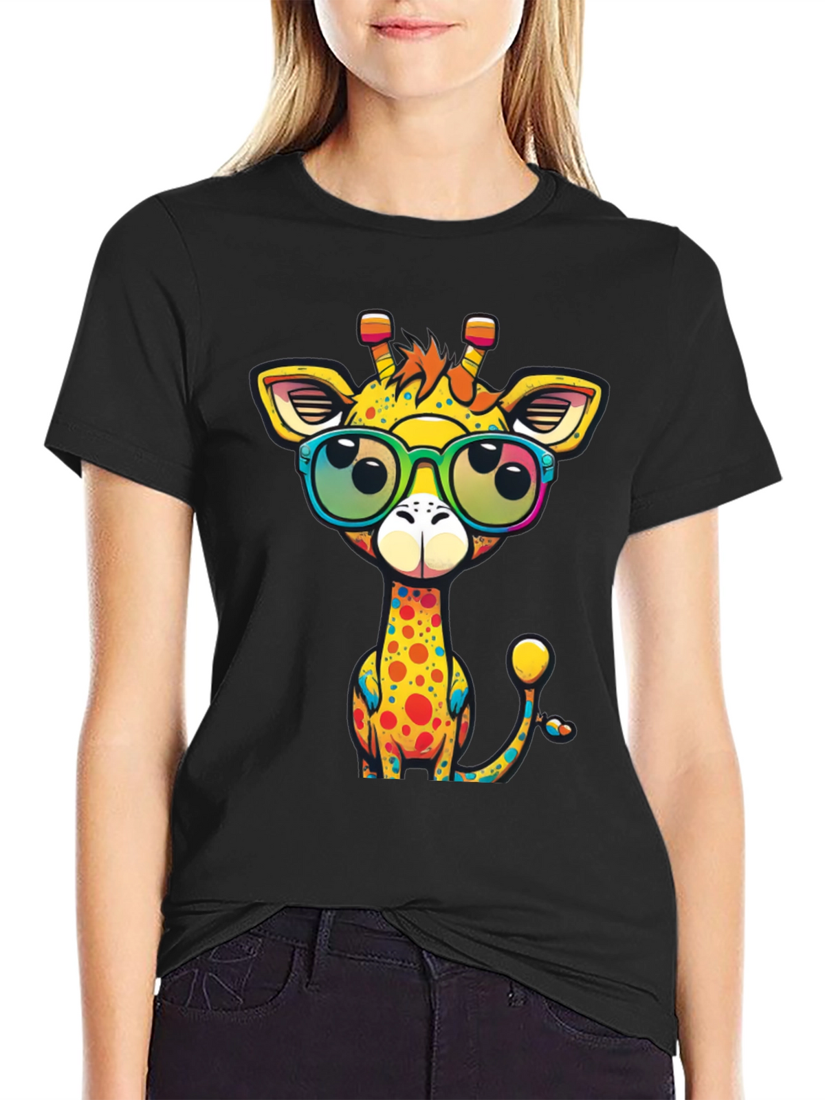 Cool Giraffe Graphic Tee - Black T-Shirt