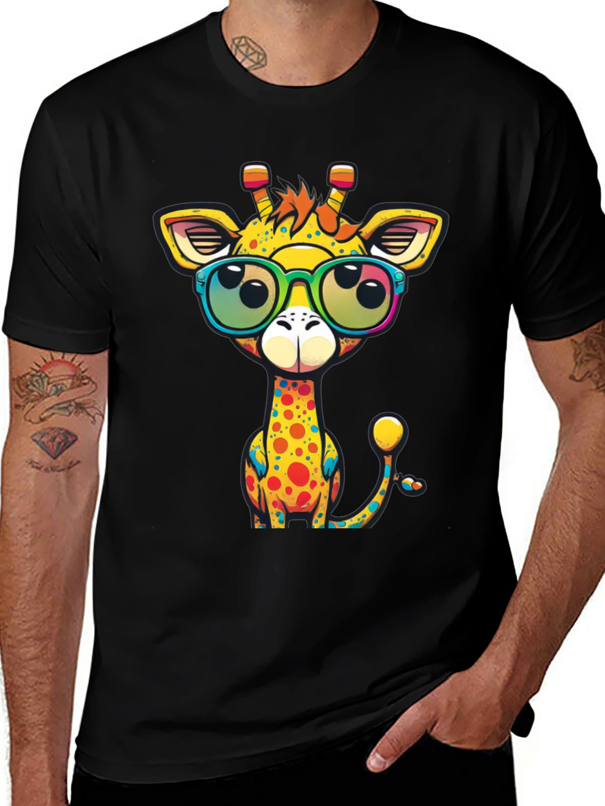 Cool Giraffe Graphic Tee - Black T-Shirt