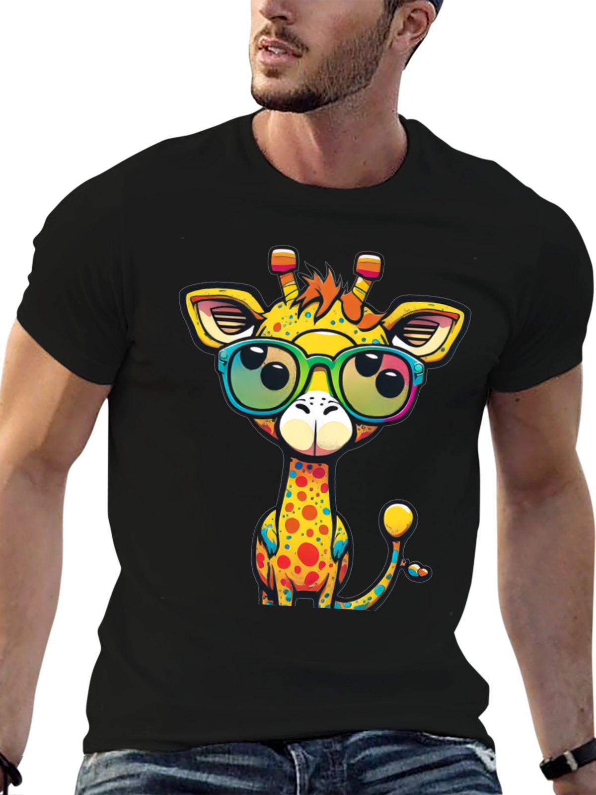 Cool Giraffe Graphic Tee - Black T-Shirt