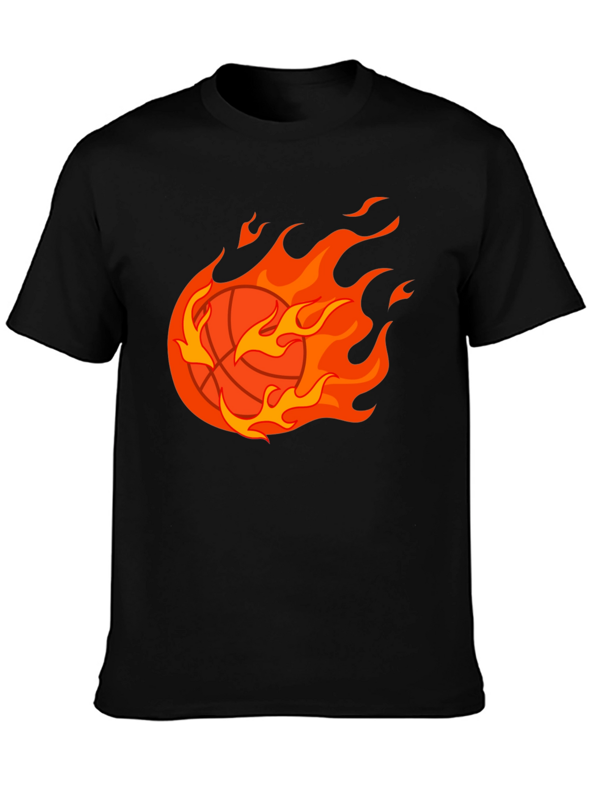 Flaming Basketball Graphic Tee - Black Cotton Shirt