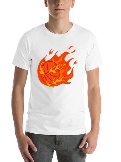 Flaming Basketball Graphic Tee - Black Cotton Shirt