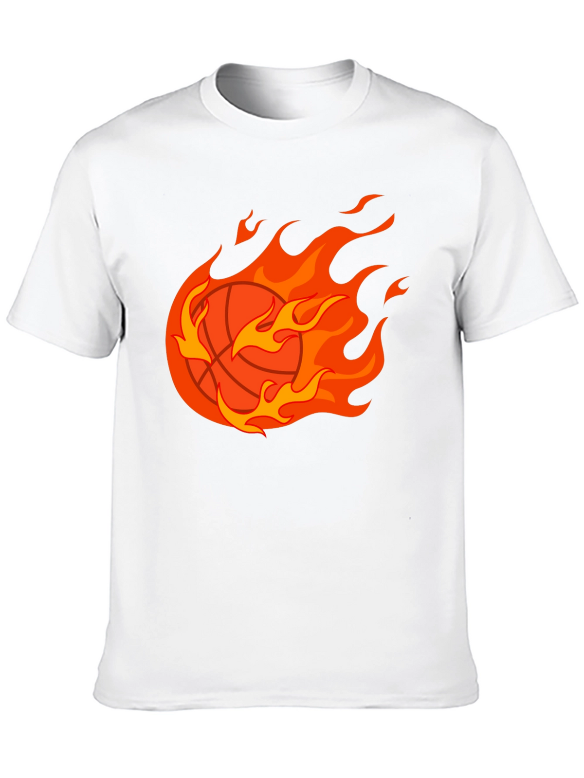 Flaming Basketball Graphic Tee - Black Cotton Shirt