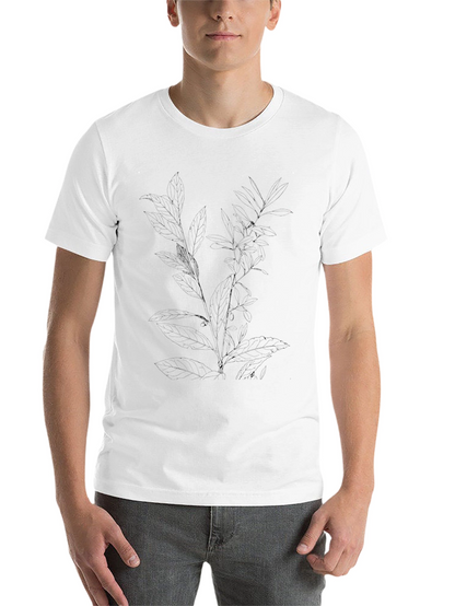 Mens Black Tee with Botanical Leaf Print