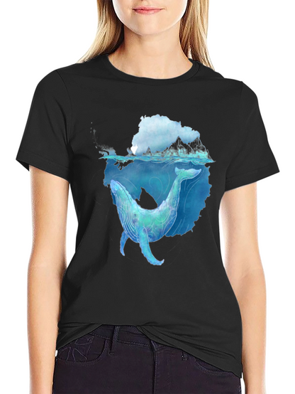 Whale Graphic Black Tee - Artistic Ocean Design