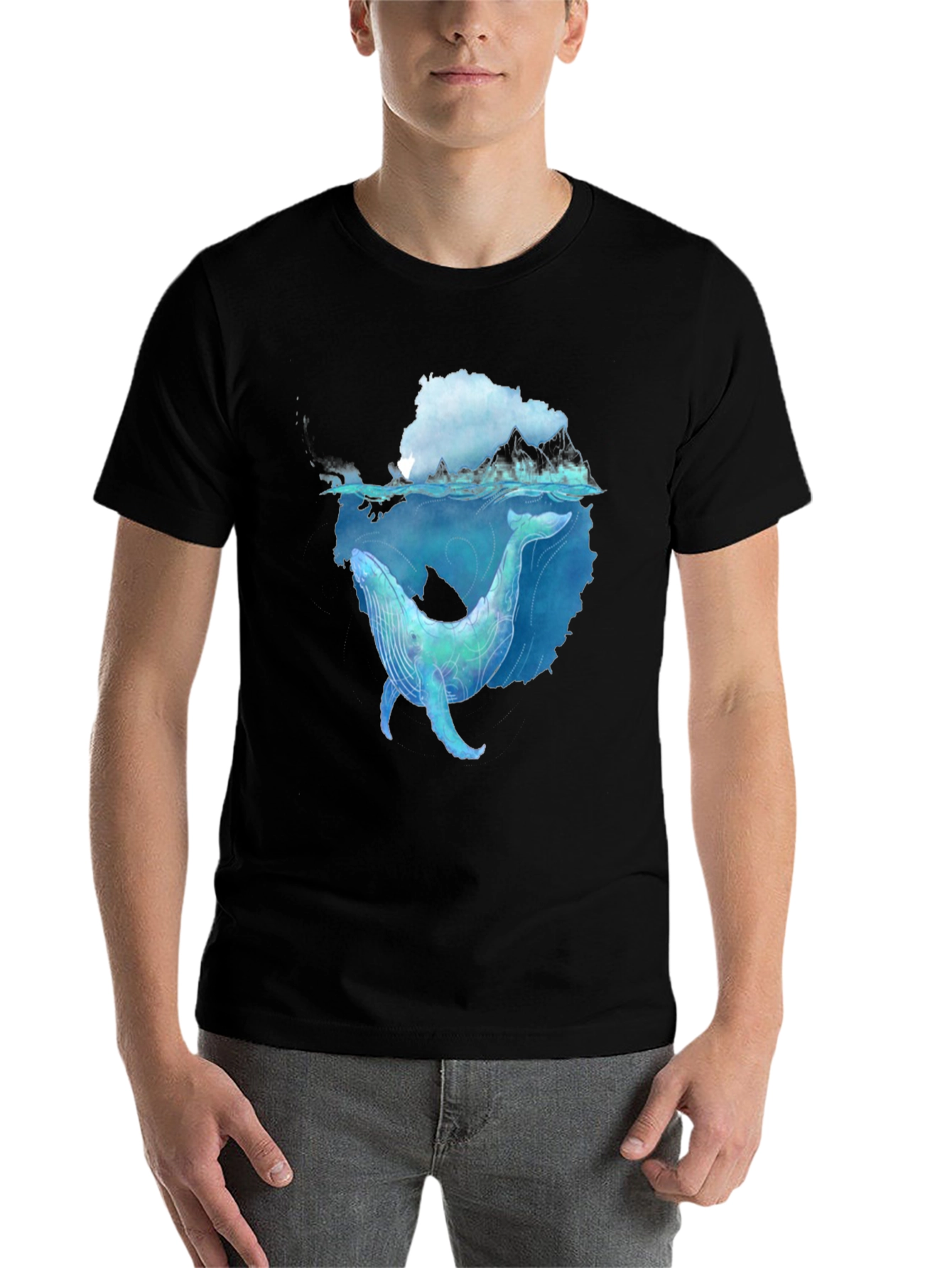 Whale Graphic Black Tee - Artistic Ocean Design
