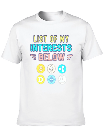 Crypto Interests T-Shirt Bitcoin Ethereum Cardano Litecoin