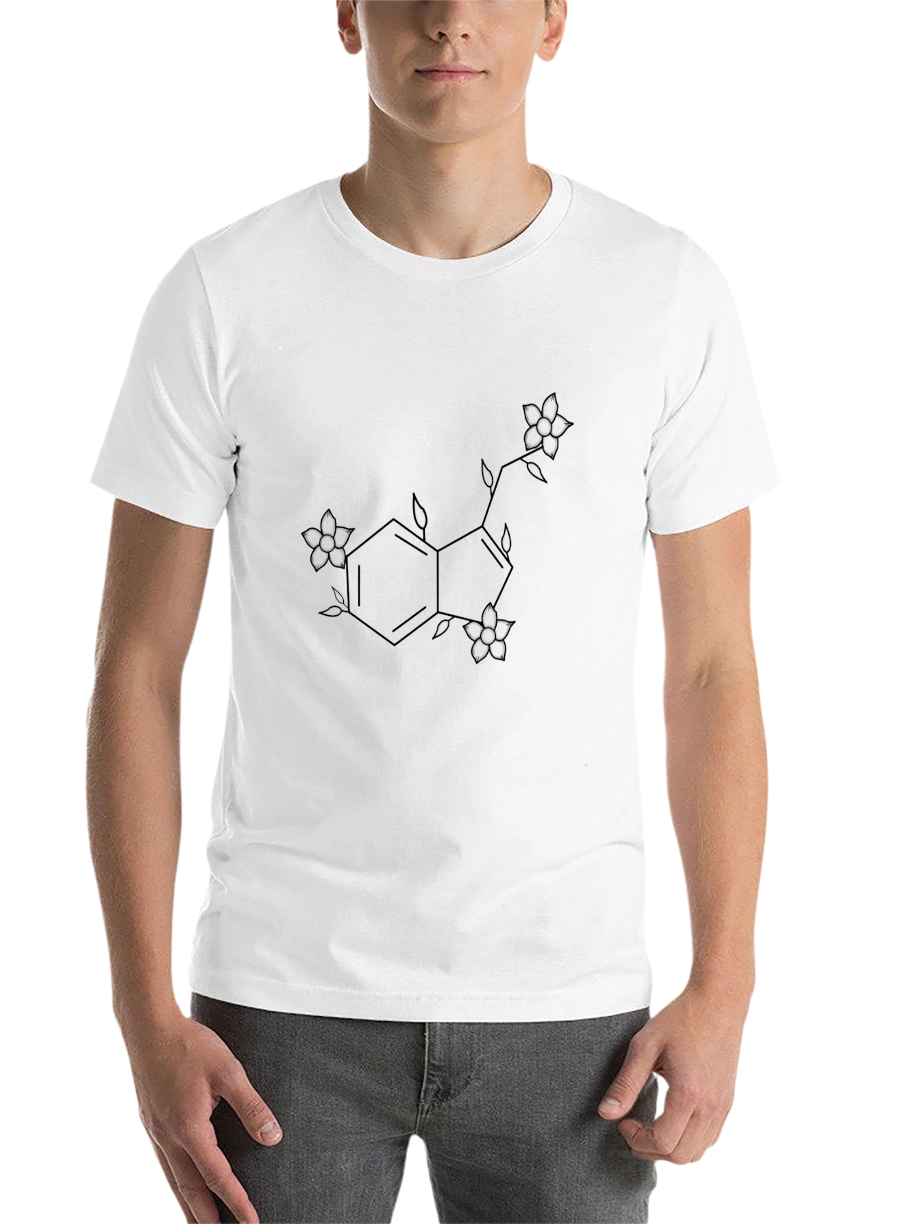 Floral Serotonin Molecule Black T-Shirt