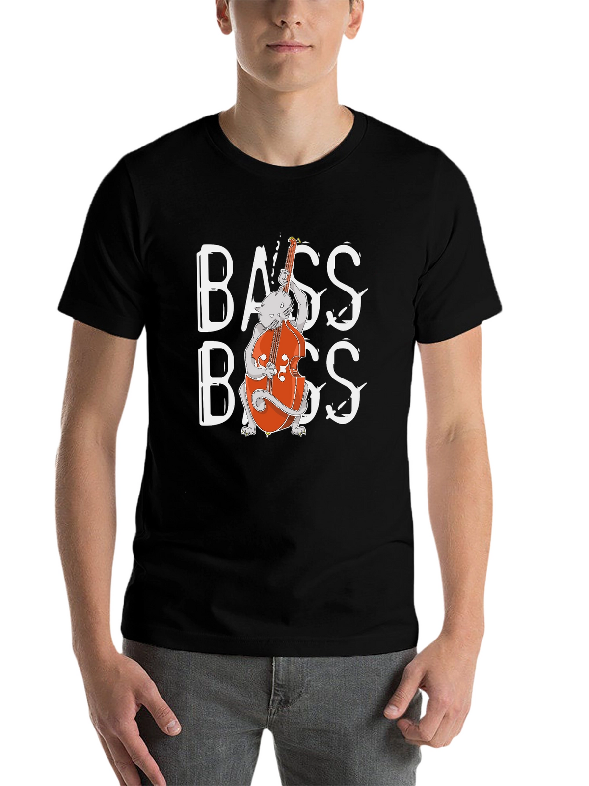 Cat Bass Player Graphic T-Shirt