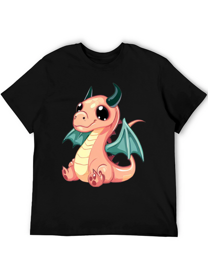 Cute Cartoon Dragon Graphic Tee - Black