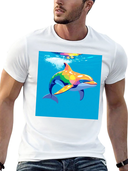 Rainbow Dolphin T-Shirt - Mens Black Tee