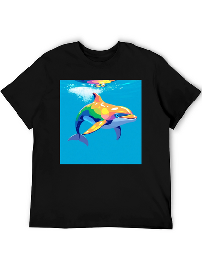 Rainbow Dolphin T-Shirt - Mens Black Tee