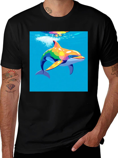Rainbow Dolphin T-Shirt - Mens Black Tee