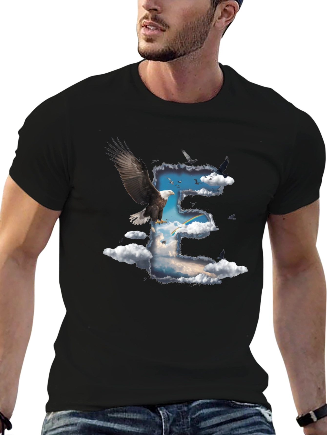 Eagle & Clouds Graphic Tee - Black Cotton
