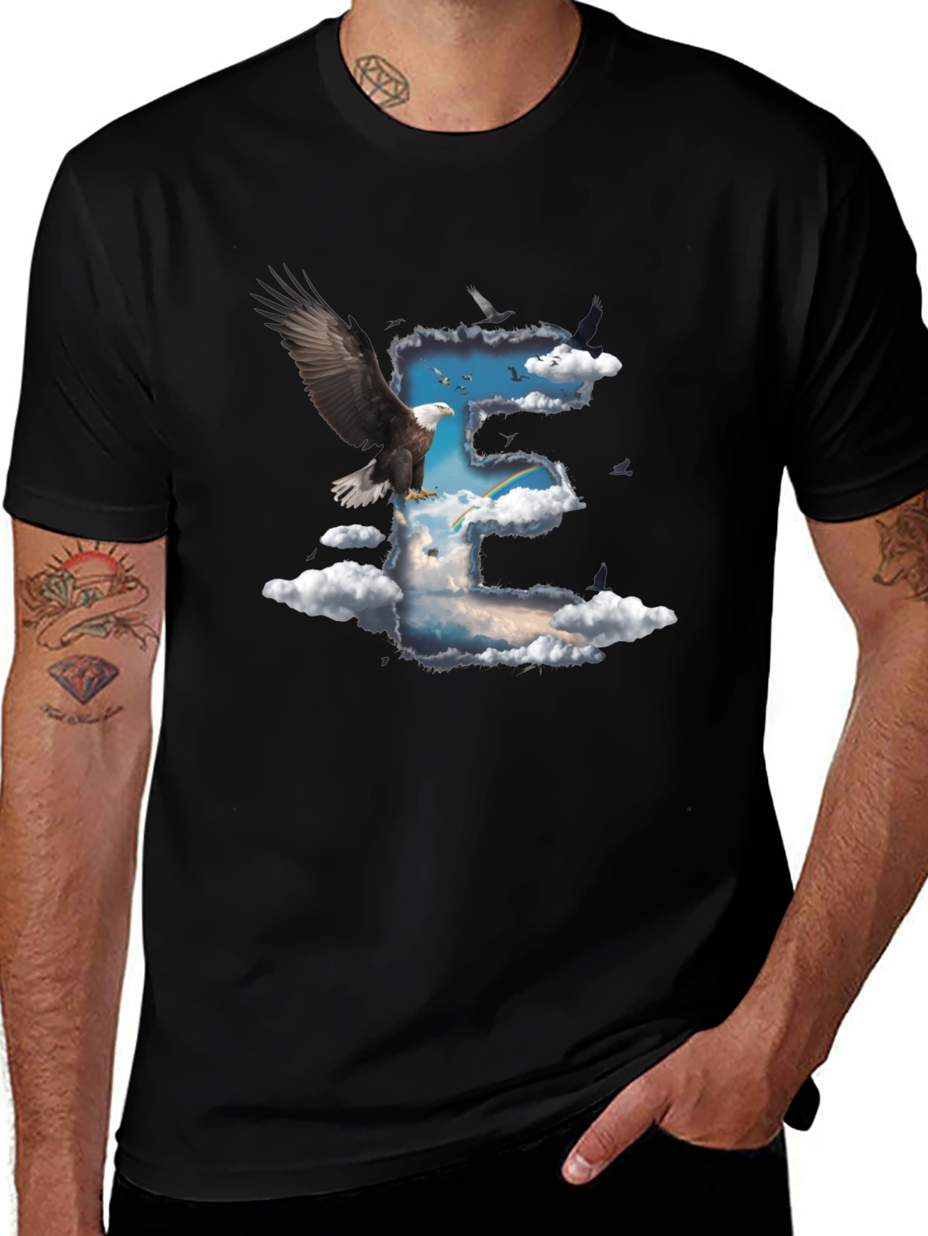 Eagle & Clouds Graphic Tee - Black Cotton