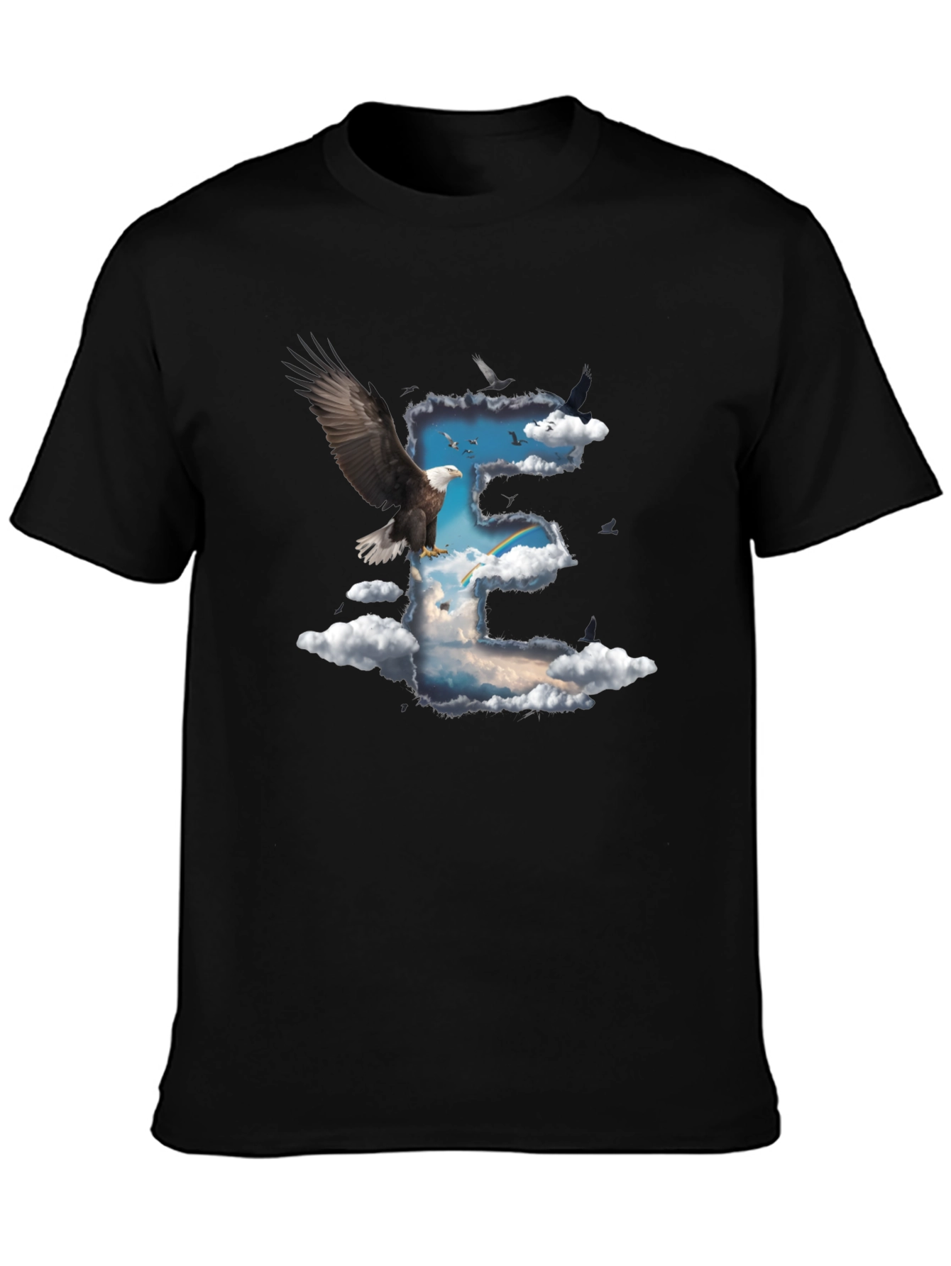 Eagle & Clouds Graphic Tee - Black Cotton