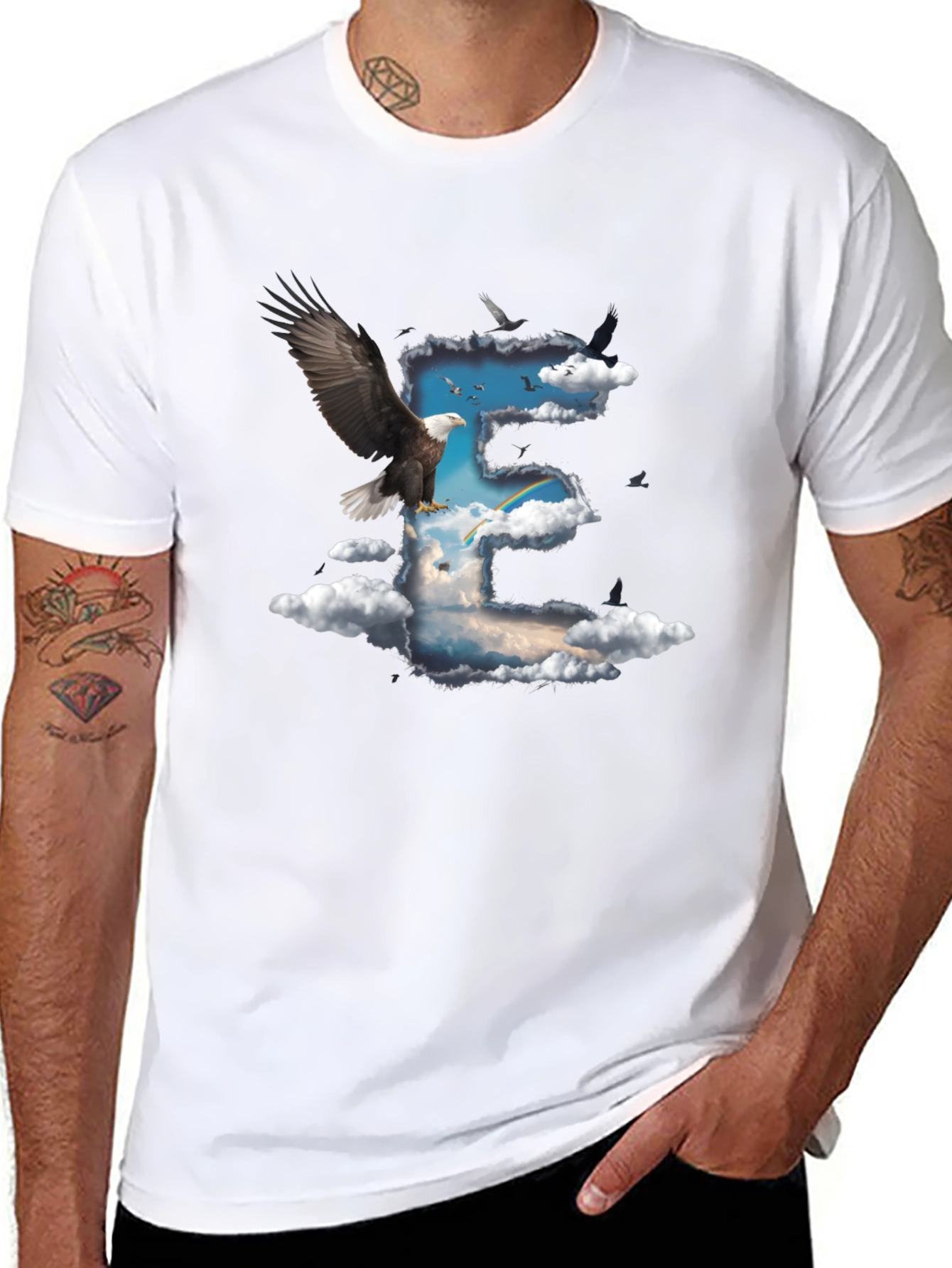 Eagle & Clouds Graphic Tee - Black Cotton