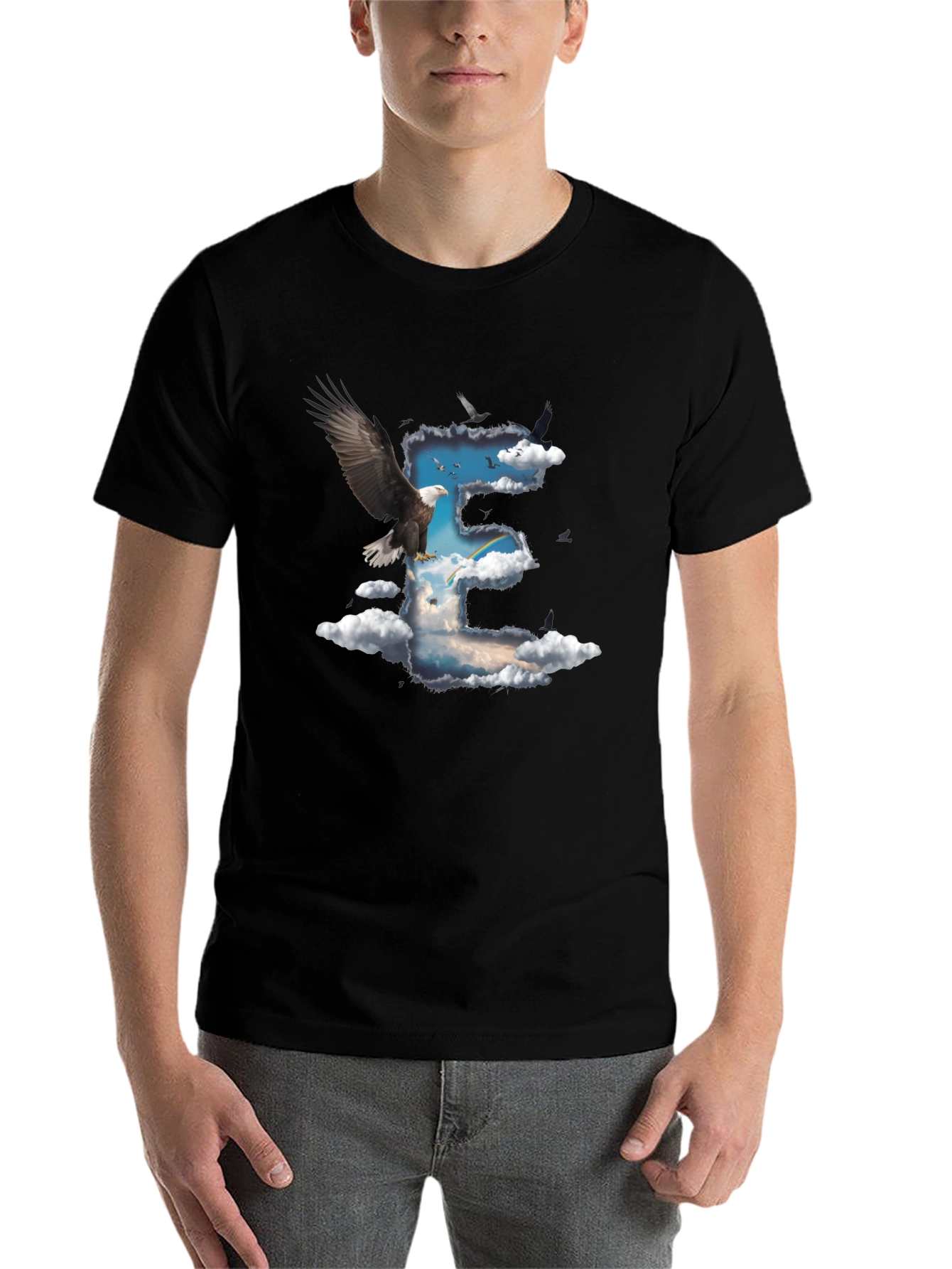 Eagle & Clouds Graphic Tee - Black Cotton