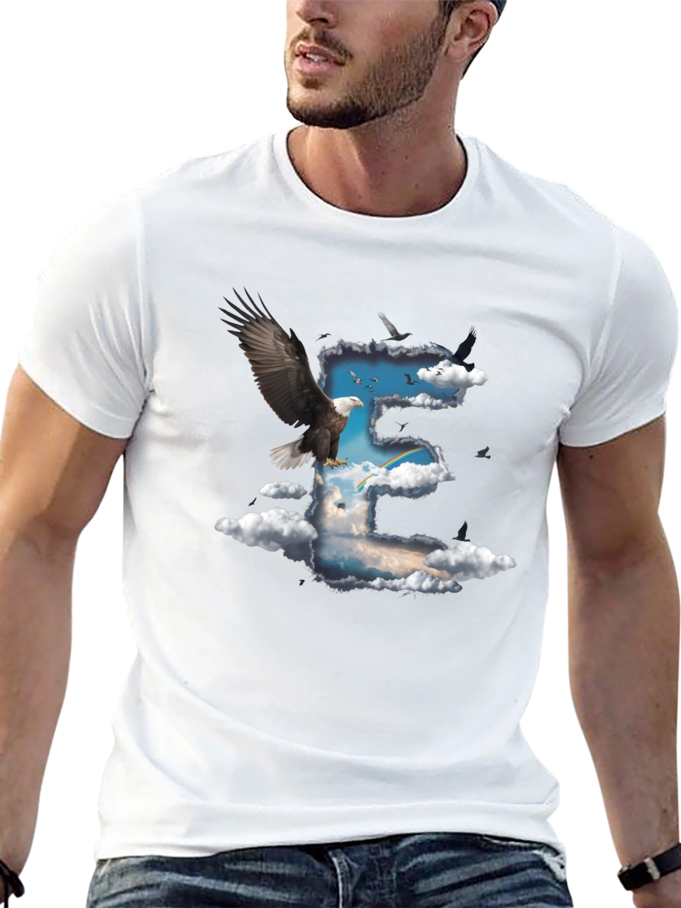 Eagle & Clouds Graphic Tee - Black Cotton