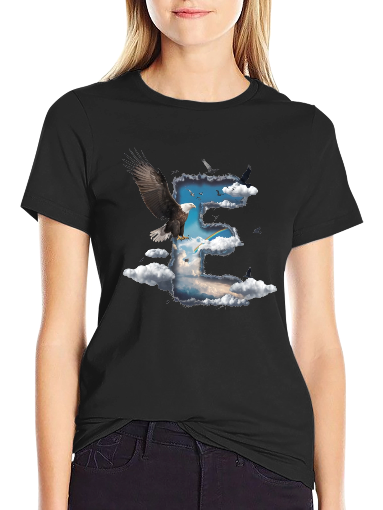 Eagle & Clouds Graphic Tee - Black Cotton