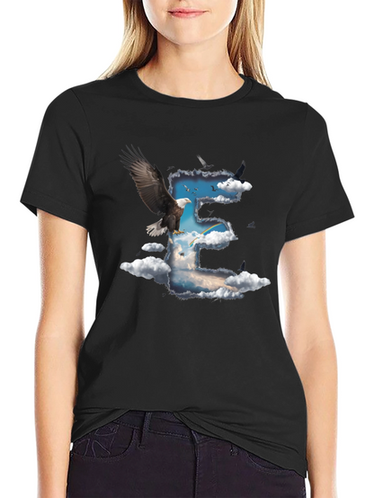 Eagle & Clouds Graphic Tee - Black Cotton