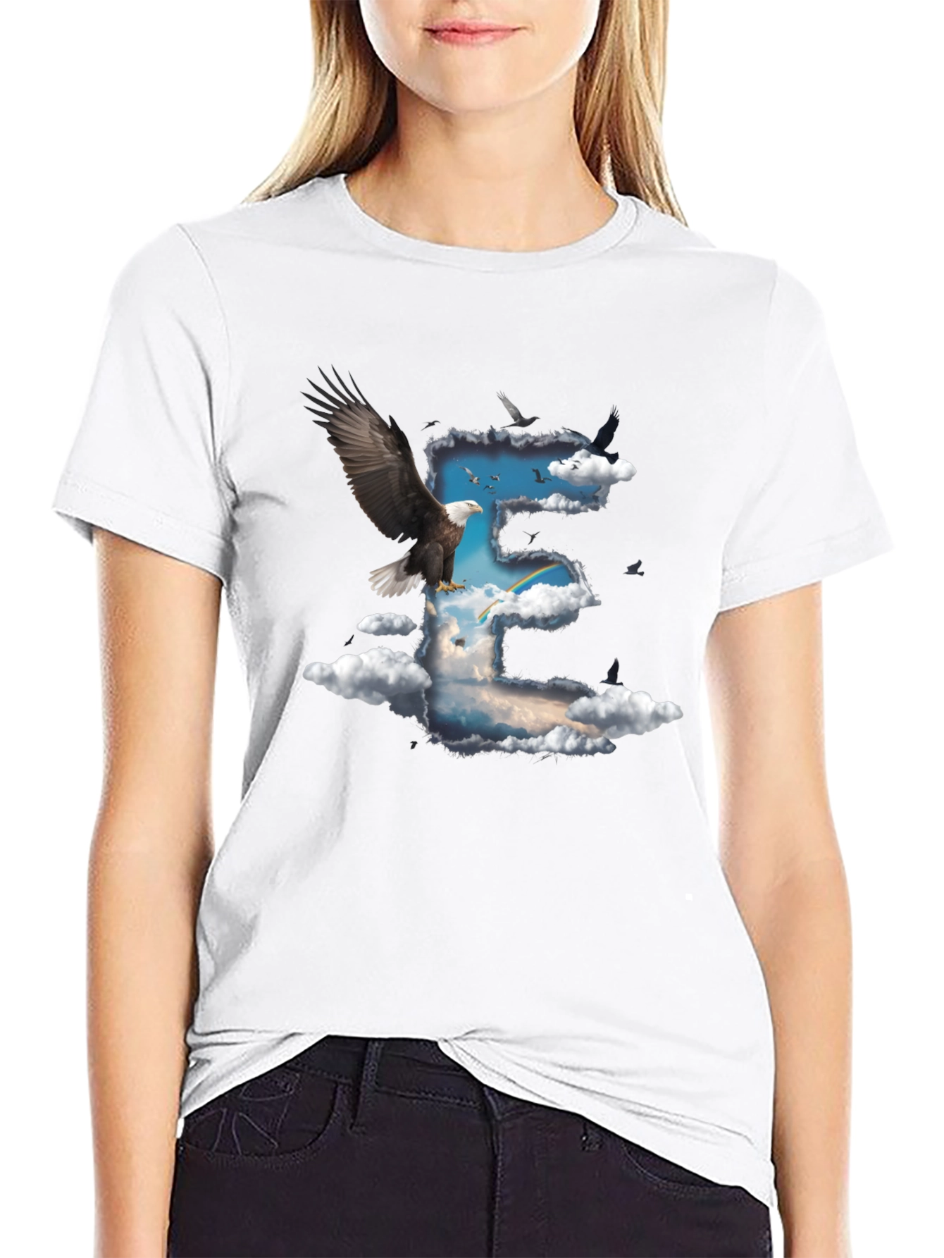 Eagle & Clouds Graphic Tee - Black Cotton
